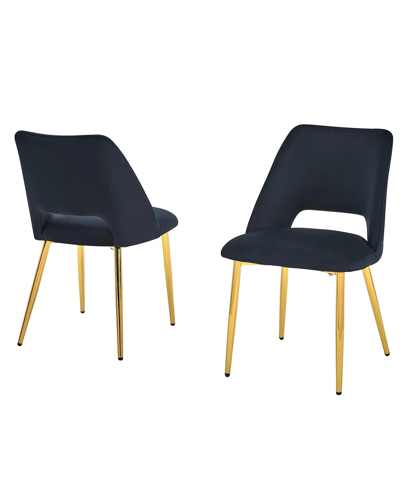 Best Quality Furniture 23" L x 20" W 32" H Velvet Upholstered Side Chairs with Gold-tone Chrome Legs, Set of 2