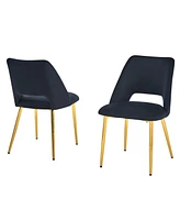 Best Quality Furniture 23" L x 20" W 32" H Velvet Upholstered Side Chairs with Gold-tone Chrome Legs, Set of 2