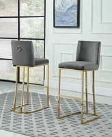 Best Quality Furniture 20" L x 16" W x 41" H Velvet Barstools with Gold-tone Chrome Base, Set of 2