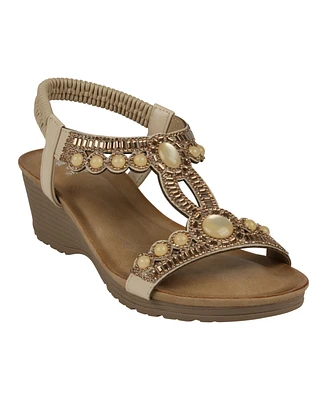 Gc Shoes Women's Fiah Jeweled Slingback Wedge Sandals