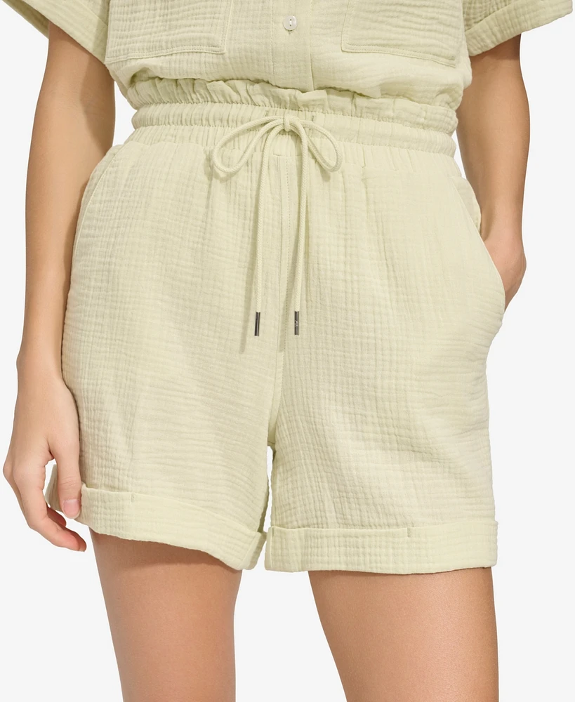 Andrew Marc Sport Women's High Rise Gauze Shorts with Rolled Cuff
