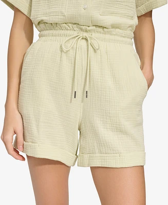 Andrew Marc Sport Women's High Rise Gauze Shorts with Rolled Cuff