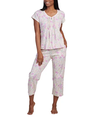 Miss Elaine Women's 2-Pc. Cropped Floral Pajamas Set