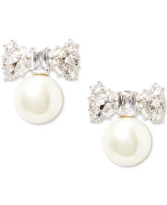 Kate Spade New York Silver-Tone Cubic Zirconia Bow & Imitation Pearl Statement Stud Earrings