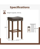 29.5" Wood Frame Pu Leather Upholstered Bar Stools Set of 2 with Footrests
