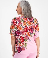 Jm Collection Petite Paradise Garden Dolman-Sleeve Top, Created for Macy's