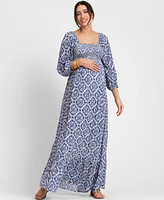 Seraphine Women's Maternity Crepe Shirred Bodice Maxi Dress