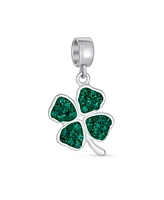 Bling Jewelry Celtic Lucky Good Luck Leaf Green Crystal Shamrock Irish Clover Dangle Bead Charm For Women Sterling Silver