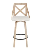 Charlotte 26" Farmhouse Fixed Height Counter Stool With Swivel in Washed Wood and Fabric by Lumisource - Set of 2