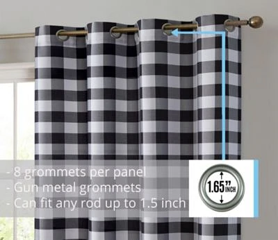 Hlc.Me Hilltop Buffalo Check Textured Light Filtering Grommet Lightweight Window Curtains Drapery For Bedroom Dining Room Living Room 2 Panels