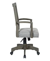 Office Star Deluxe Solid Wood and Cane Back 26.4" x 42" Bankers Chair with Antique-Like Gray Finish Frame and Gray Fabric Seat - Antique
