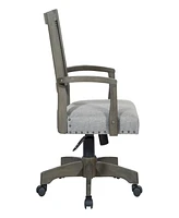 Office Star Deluxe Solid Wood and Cane Back 26.4" x 42" Bankers Chair with Antique-Like Gray Finish Frame and Gray Fabric Seat