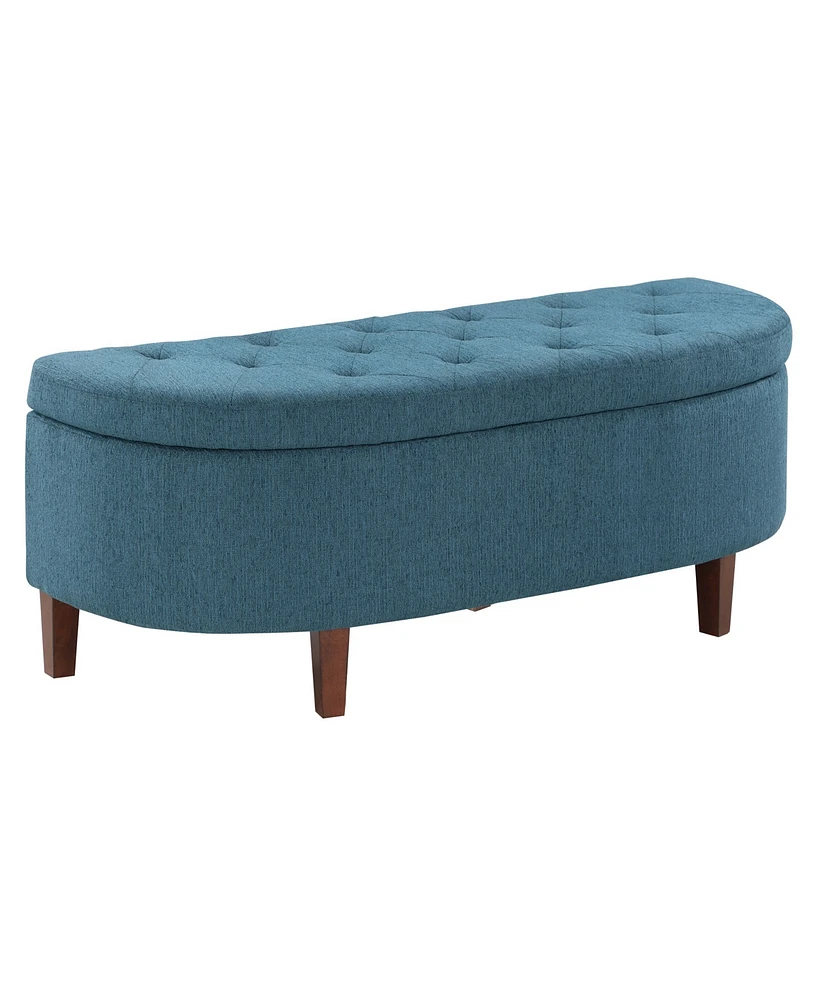 Office Star Jaycee 59.5" W Storage Bench in Wood with Azure Polyester Fabric Upholstery