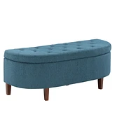 Office Star Jaycee 59.5" W Storage Bench in Wood with Azure Polyester Fabric Upholstery