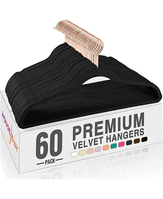 17.5 Inch Gold Hook Velvet Hangers White 60 Pack