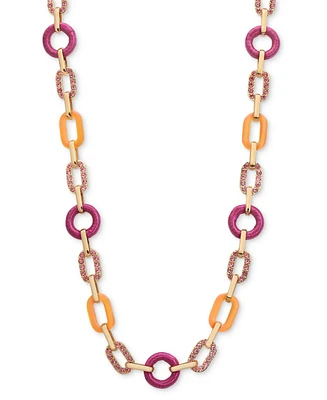 I.n.c. International Concepts Gold-Tone Pave, Color & Ribbon-Wrapped Chain Link Strand Necklace, 42" + 3" extender, Created for Macy's
