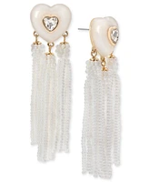 On 34th Gold-Tone Crystal Heart & Beaded Fringe Drop Earrings, Created for Macy's