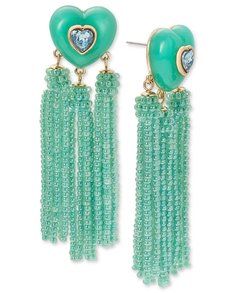 On 34th Gold-Tone Crystal Heart & Beaded Fringe Drop Earrings, Created for Macy's