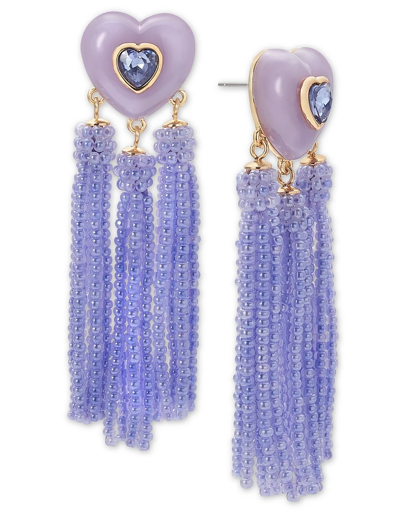 On 34th Gold-Tone Crystal Heart & Beaded Fringe Drop Earrings, Created for Macy's