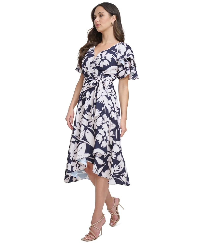 Dkny Women's Printed Flutter-Sleeve High-Low Dress