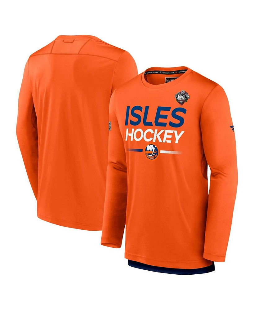 Men's Fanatics Orange New York Islanders 2024 Nhl Stadium Series Authentic Pro Long Sleeve Tech T-shirt