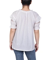 Ny Collection Women's Short Ruffled Sleeve Blouse