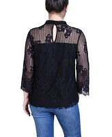 Ny Collection Women's 3/4 Sleeve Lace Blouse