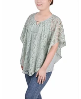 Ny Collection Women's Lace Poncho Top with Bar