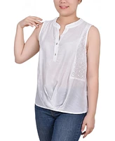 Ny Collection Women's Sleeveless Blouse with Eyelet Insets