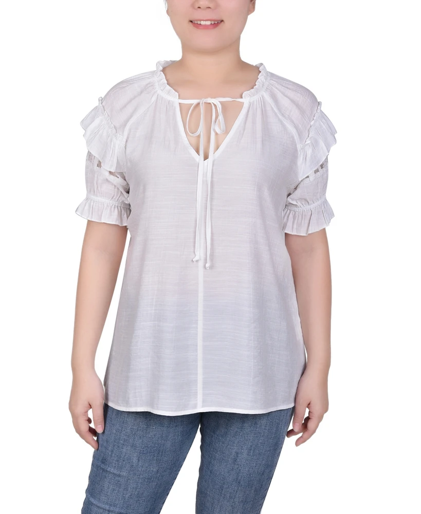 Ny Collection Women's Short Ruffled Sleeve Blouse