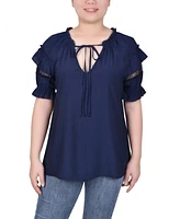 Ny Collection Women's Short Ruffled Sleeve Blouse