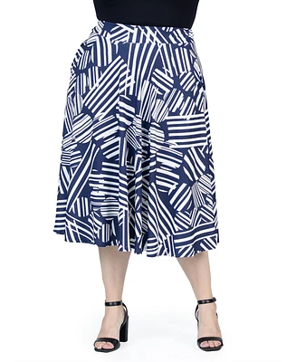 24seven Comfort Apparel Plus Pleated Print Midi Skirt with Pockets