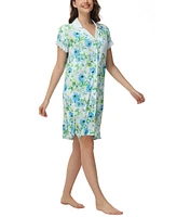 C. Wonder Women's Printed Notch Collar Short Sleeve with Ruffle Sleepshirt Nightgown