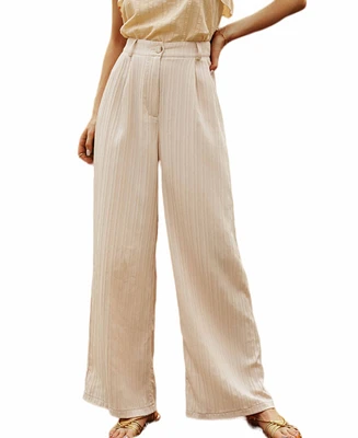 Cupshe Women's Apricot Tonal Stripe Straight Leg Trousers