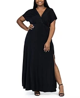 24seven Comfort Apparel Plus Front Slit Empire Waist Maxi Dress