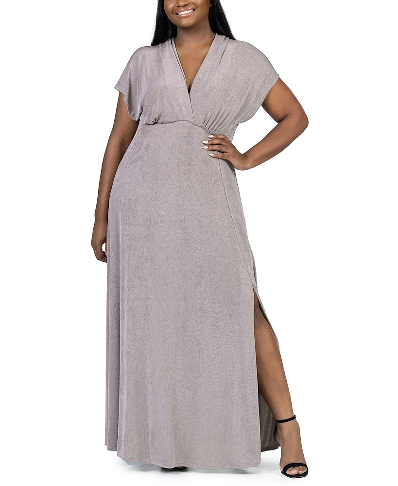 24seven Comfort Apparel Plus Size Front Slit Empire Waist Maxi Dress