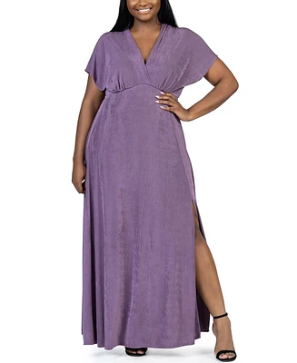 24seven Comfort Apparel Plus Size Front Slit Empire Waist Maxi Dress