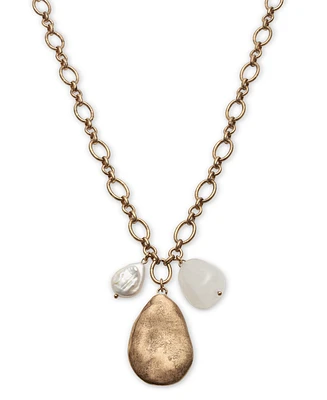 Style & Co Hammered Teardrop Freshwater Pearl Pendant Necklace, 38" + 3" extender, Created for Macy's