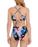 Salt Cove Womens Blooming Wave Midkini Top High Waist Bikini Bottoms