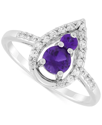Lab-Grown Blue Sapphire (3/4 ct. t.w.) & White (1/3 Ring Sterling Silver (Also Amethyst)