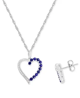 2-Pc. Set Lab-Grown Blue Sapphire (3/8 ct. t.w.) & Lab-Grown White Sapphire (1/4 ct. t.w.) Open Heart Pendant Necklace & Matching Stud Earrings in Ste