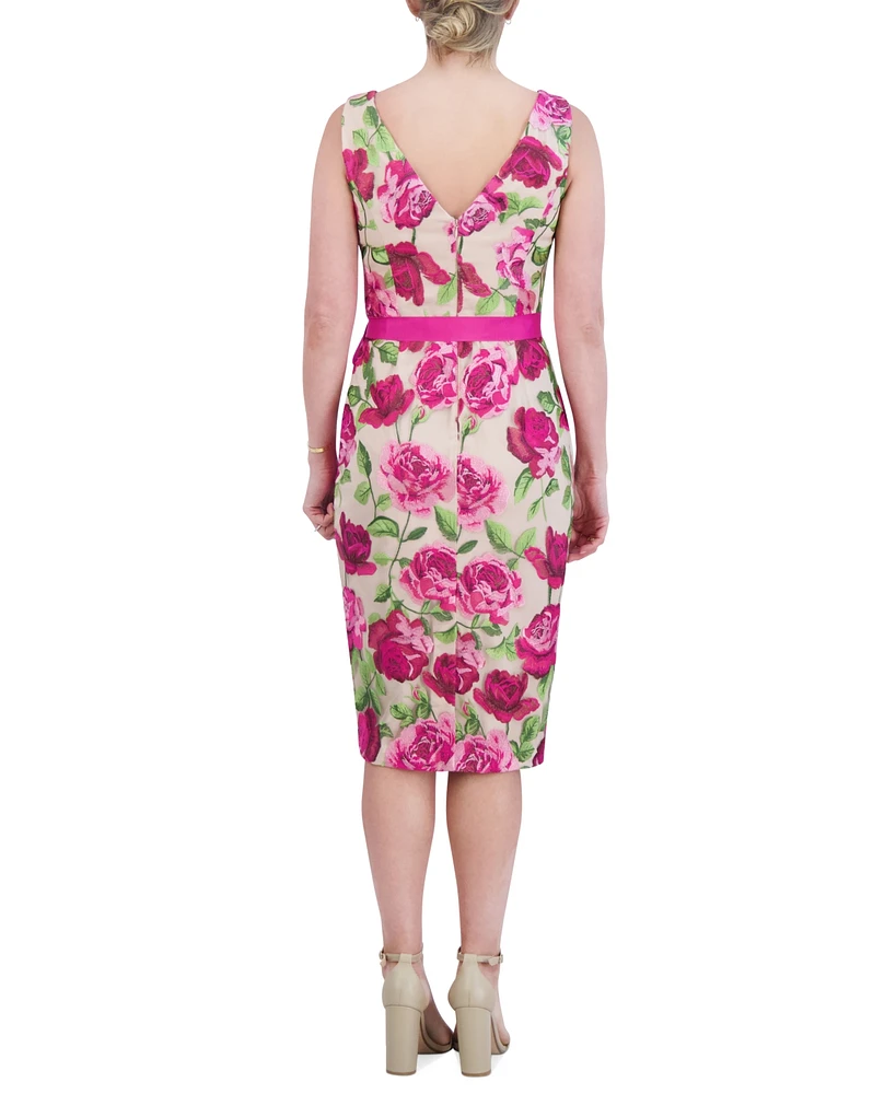 Eliza J Petite Floral-Print Boat-Neck Sleeveless Sheath Dress