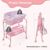 Costway Baby Changing Table with Bathtub, Folding & Portable Diaper Station Wheels
