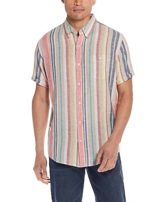 Weatherproof Vintage Men's Short Sleeve Stripe Linen Cotton Shirt