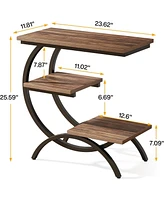 Tribesigns C-shaped End Table, Industrial 3-tier Small Side Table for Couch, Wood Bedside Table Snack Side Table Small Space, Rustic Brown