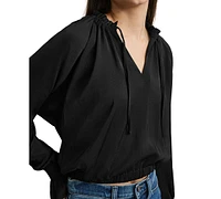 Dkny Jeans Women's Smocked-Cuff Raglan-Sleeve Blouse - Blk