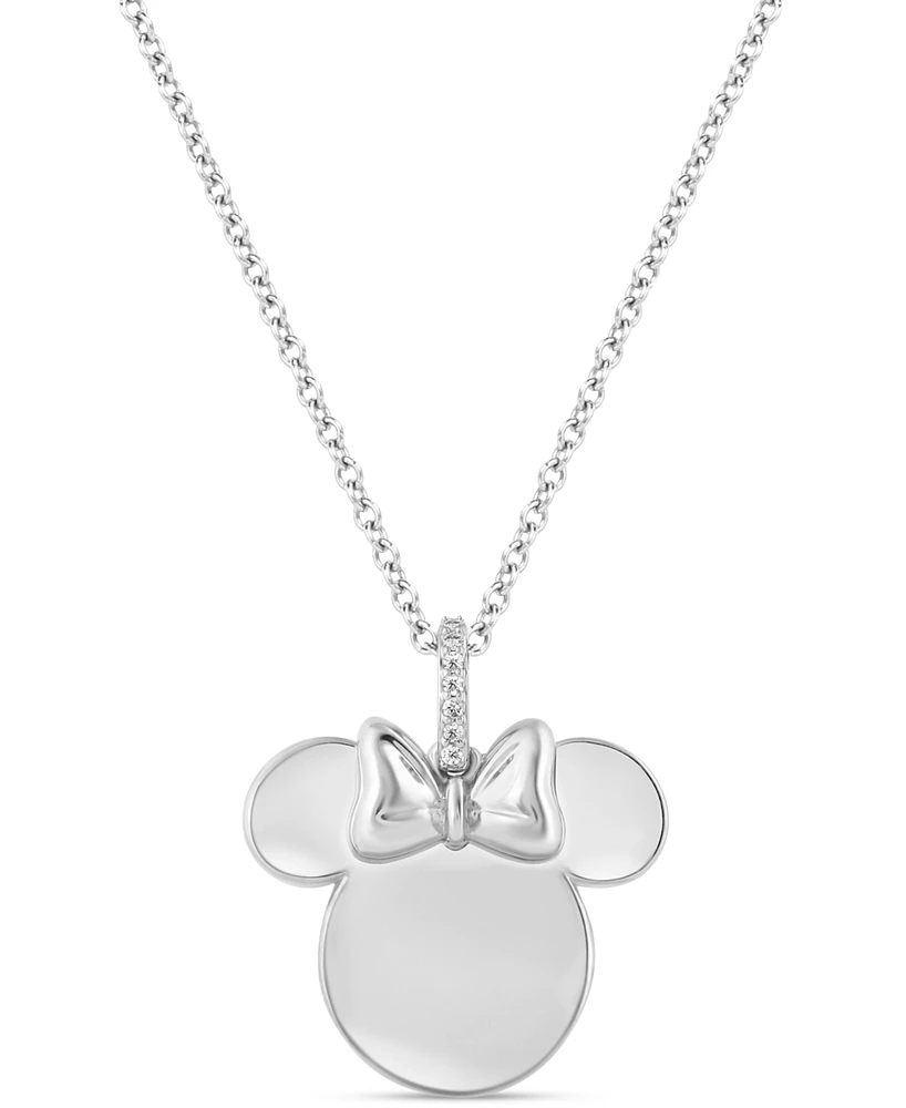 Wonder Fine Jewelry Diamond Accent Minnie Mouse Silhouette Pendant Necklace in Sterling Silver, 16" + 2" extender