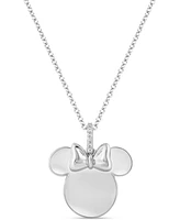 Wonder Fine Jewelry Diamond Accent Minnie Mouse Silhouette Pendant Necklace in Sterling Silver, 16" + 2" extender