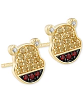 Wonder Fine Jewelry Citrine (1/2 ct. t.w.), Garnet (1.5 ct. t.w.) & Diamond (1/20 ct. t.w.) Winnie the Pooh Stud Earrings in Gold