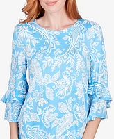 Ruby Rd. Petite Monotone Paisley Puff Print Party Top